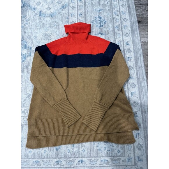 J.Crew Colorblock Turtleneck Sweater Supersoft Yarn Oversized Fit Tan Brown XS - Picture 3 of 8